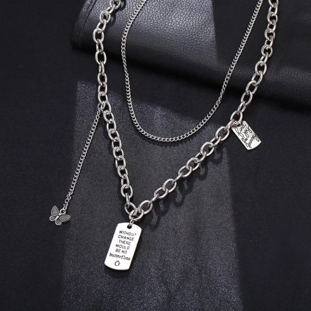 Silver Multi Layer Inspiring Butterfly Charm Necklace  NWT